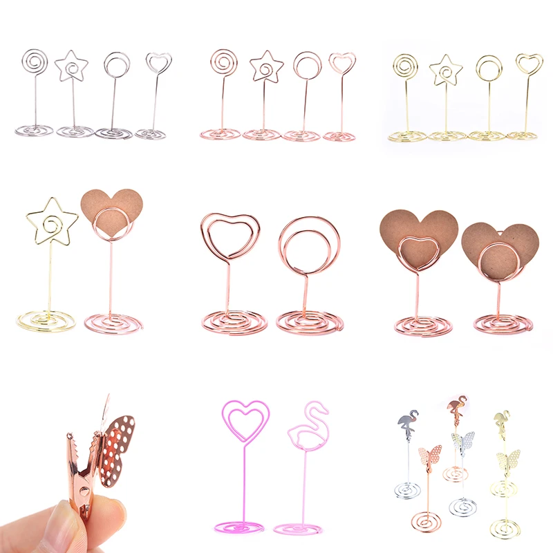 

1PC Various Shapes Place Card Holder Metallic Table Number Stand Paper Clamp Romantic Photo Clip Desktop Decoration Dropship