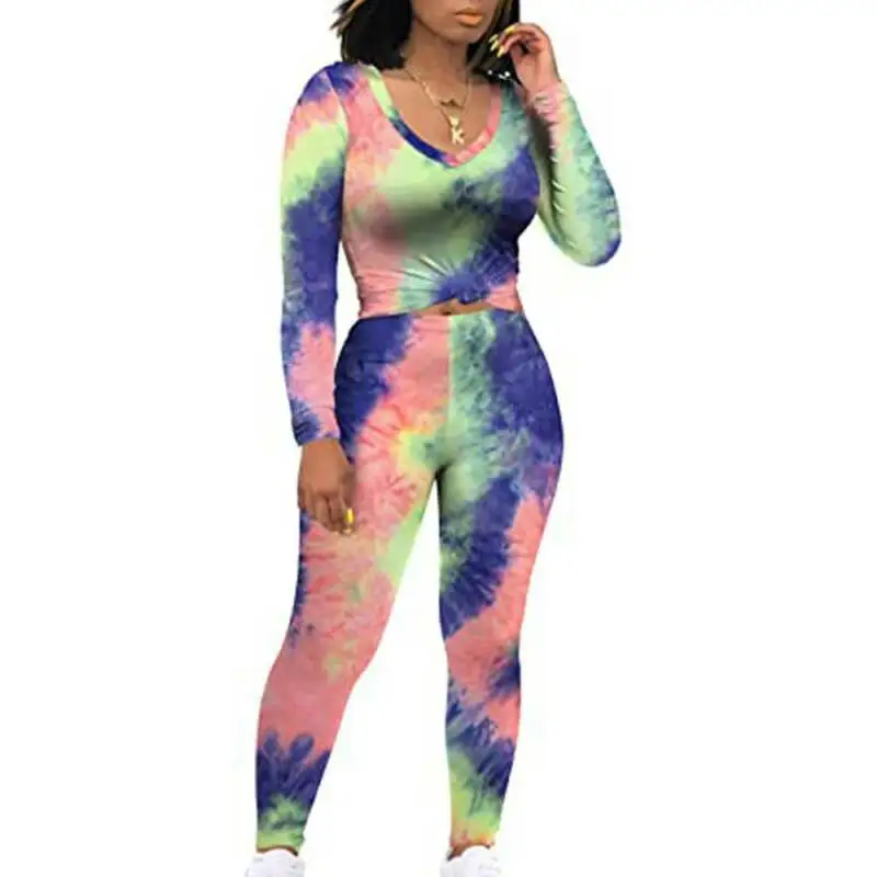 

Women Tie Dye Leggings Long Sleeve Sweatshirt Trousers Fitness Sportsuit Outfit