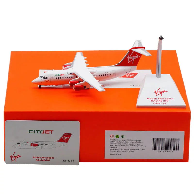 

Литье под давлением в масштабе 1/200, модель BAE146, модель девственных авиаперевозок CityJet из сплава с насадкой, самолеты с коллекционным дисплее...