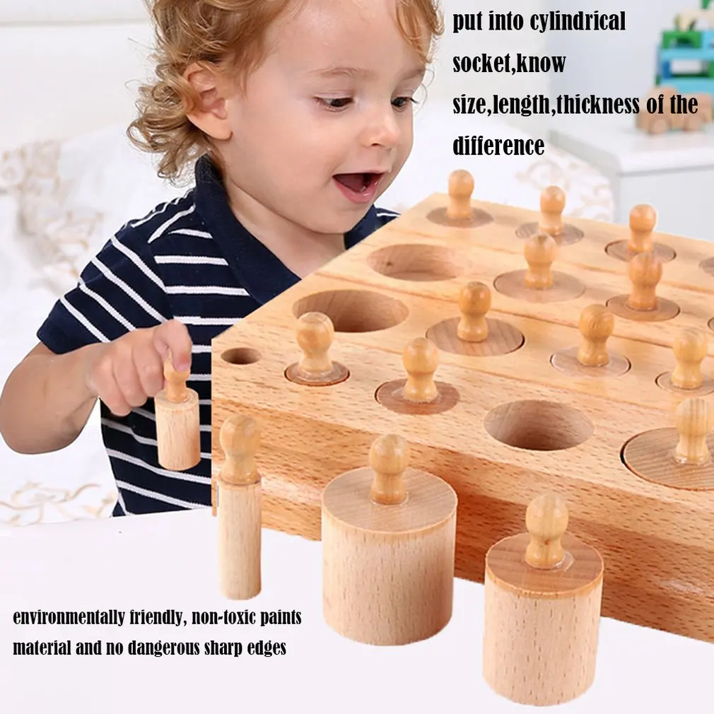 

New Montessori Materials Montessori Block Toys Educational Games Cylinder Socket Wooden Math Toys for Parent Child Interaction