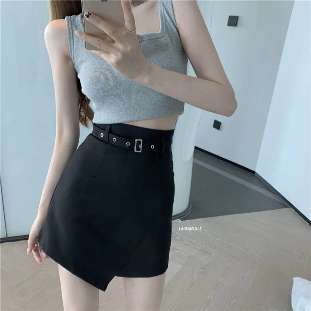 

2021 Summer Women Skirts Pencil irregular High Waist Skirt Ladies Package Hip Mini Skirt with belt