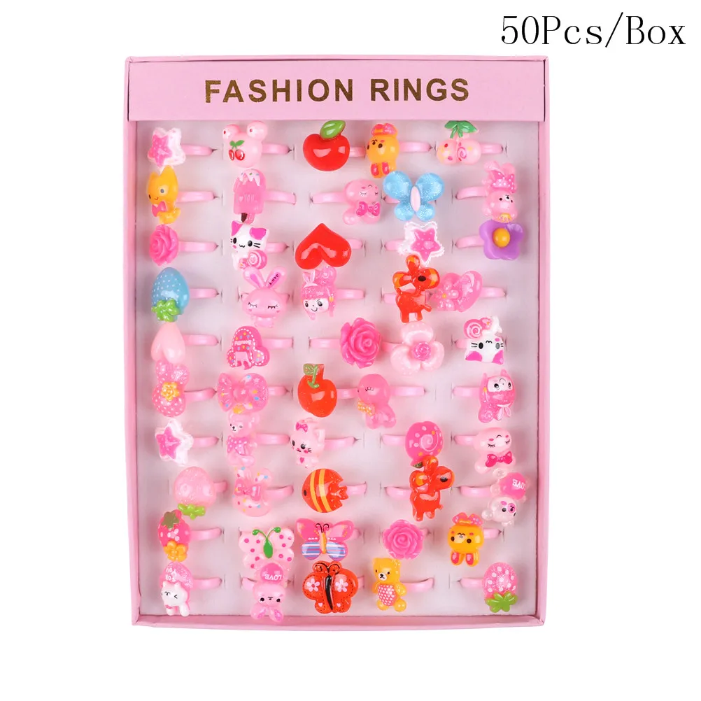 24pcs/set Mix Animals Rabbit Flower Heart Baby Kids Girl Children's Cartoon Rings With Display Box For Christmas Gift - купить по