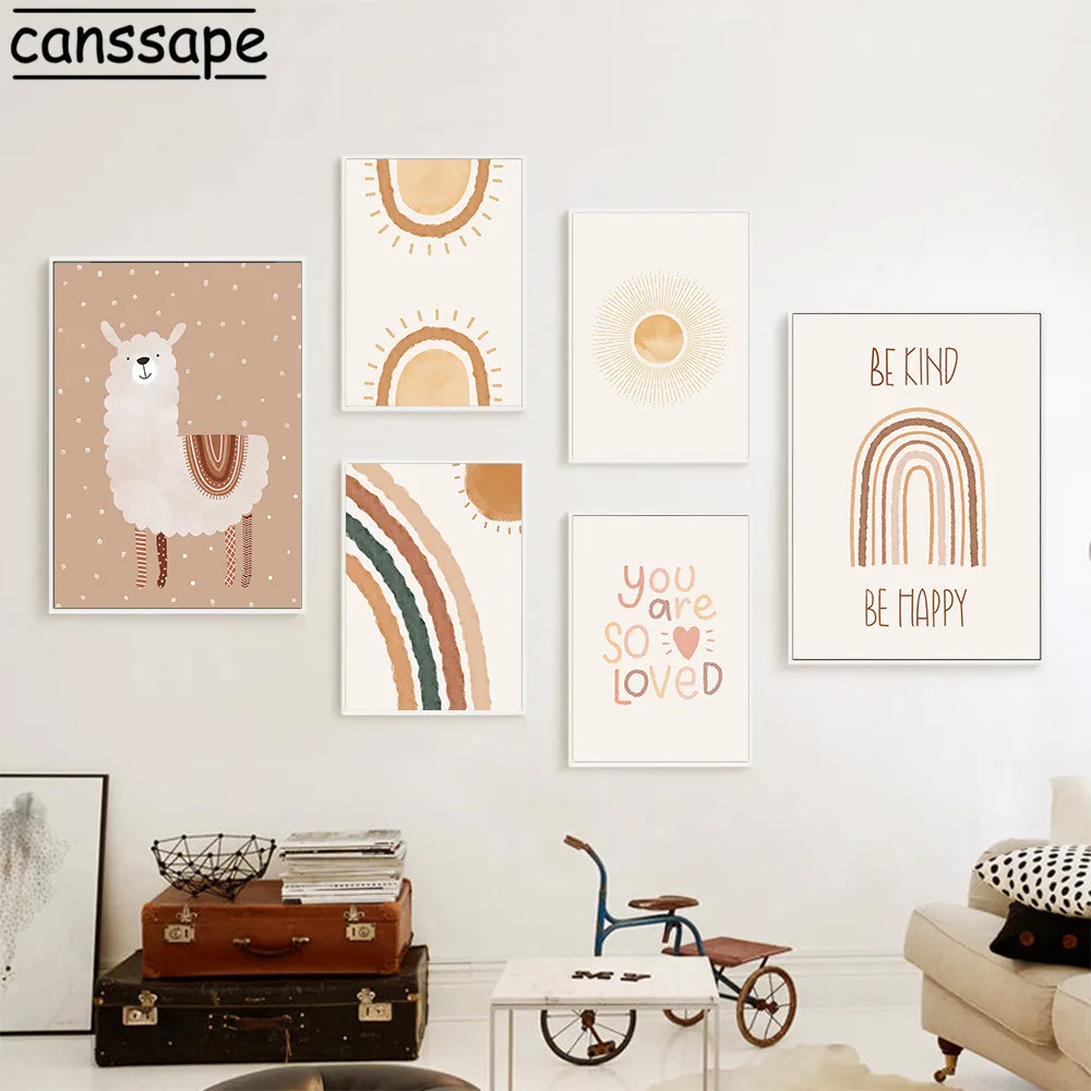 

Boho Sun Rainbow Poster Alpaca Canvas Painting Nursery Wall Art Print Picture Nordic Posters And Prints Baby Room Decoration