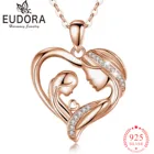 Ожерелье EUDORA из серебра 925 пробы в форме сердца для мамы и ребенка с подвеской из кристалла розовое золото ожерелье на день матери и ребенка лучший подарок bes D584R