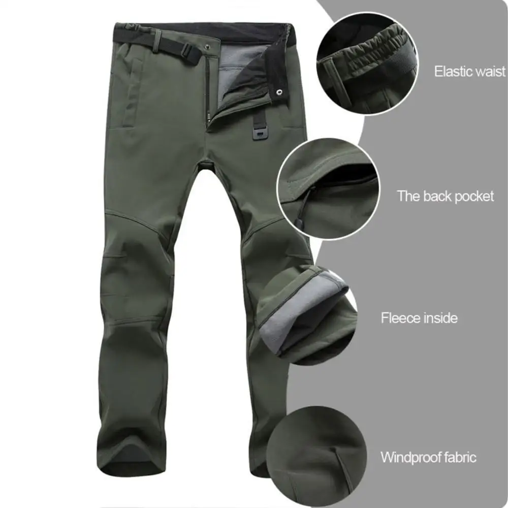 Men's Winter Fleece Hiking Pants Camping Trekking Soft Shell Waterproof Male Windproof Warm Skiing Climbing Outdoor | Спорт и