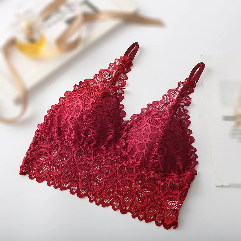 Women French Bra Sexy Lace Beautiful Back Triangle Coaster Underwear No Trace Steel Ring Tube Top | Женская одежда