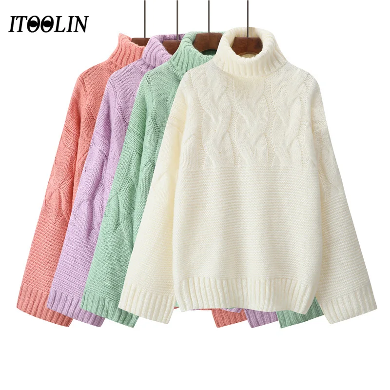 

Осенний свитер с высоким воротником hellying, фиолетовый женский пуловер, зимняя одежда, осенняя трикотажная одежда, Осенний однотонный кардиг...