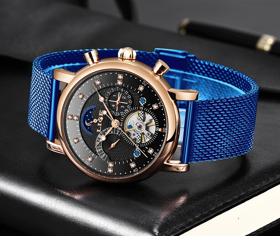LIGE, подарок, мужские часы, брендовые, Роскошные, модные, Tourbillon, автоматические механические часы, мужские часы из нержавеющей стали, Relogio Masculino