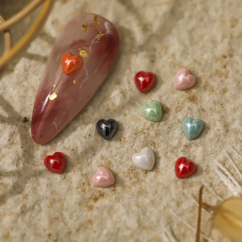 

50 шт., белые керамические жемчужные гвозди в форме сердца