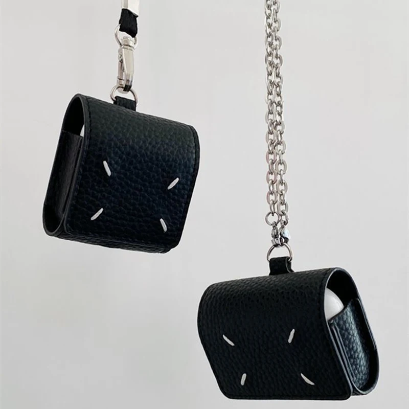 

Korea Stylish Trend Case For AirPods 1 2 Pro Luxury Necklace Lanyard PU Leather Wireless Bluetooth Earphone Protection Cover