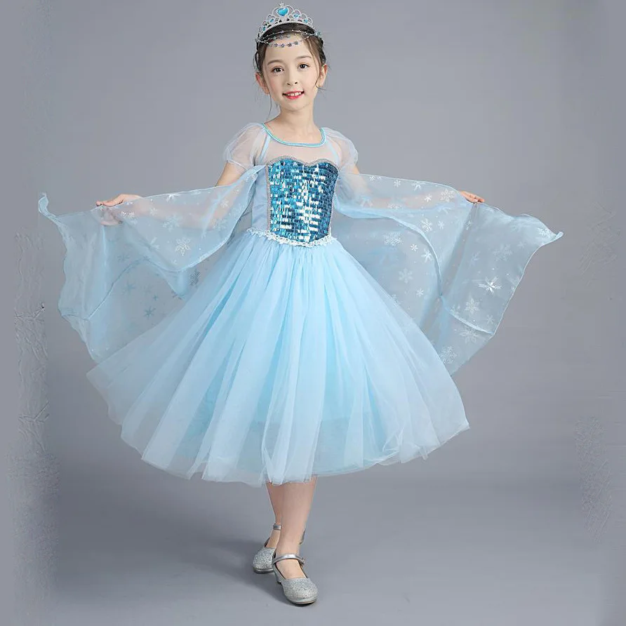 

2-8TFashionable princess Fancy Dress Cosplay Elsa Costume Girl Fantasia Menina Princess Christmas Halloween Party Vestido Dress