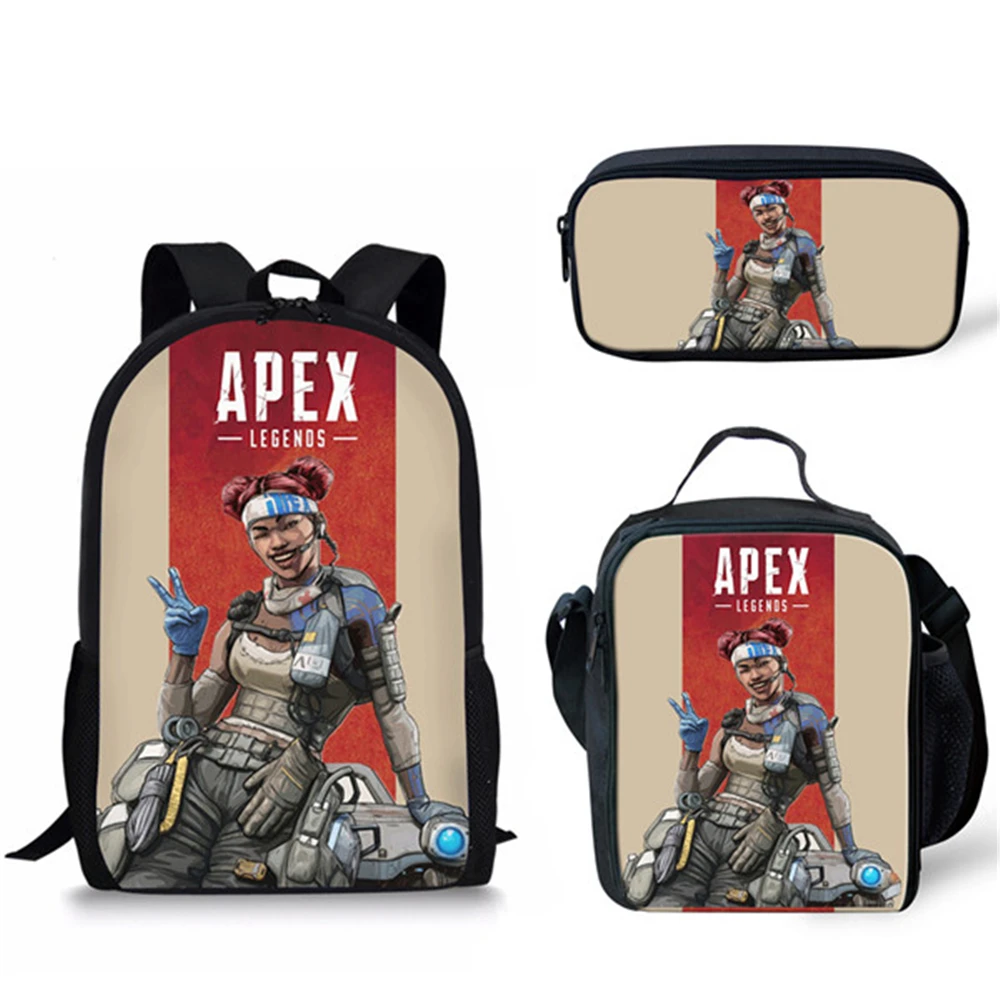 HALYUNASC Fashion 3PCs/Set Children's School Backpack APEX Pattern School Bags Cartoon Anime Design Teenagers Book-Bags Set