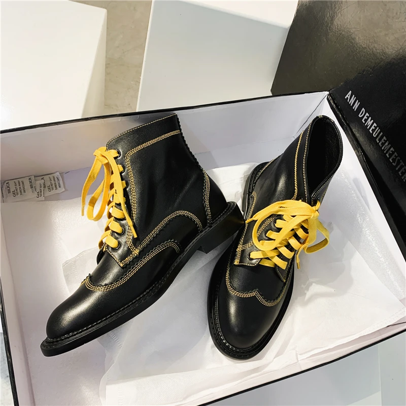 Harga Sepatu Bot Matin Tali Sepatu Warna Kulit Mobetty Sepatu Bot Pergelangan Kaki Lembut Hak Rendah Wanita Fashion Baru Celana Pendek Botas Wanita