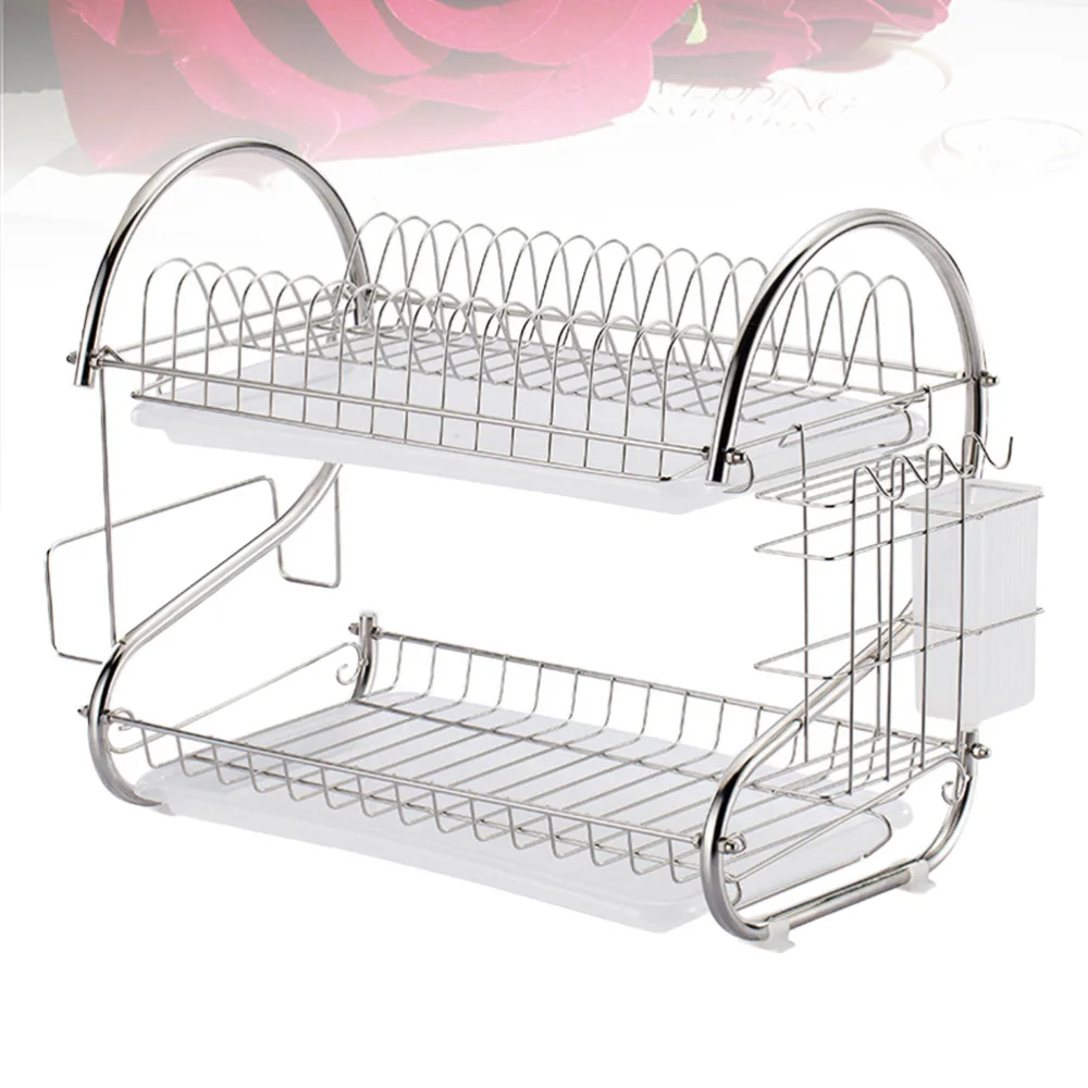 

Stainless Steel Dish Drain Rack Double Layer Storage Stand Practical Kitchen Storage Shelf for Home (Silver)