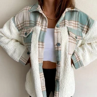 2021 spring fall plaid printed wool coats women single breasted casual jacket long sleeve turn down neck pocket jackets