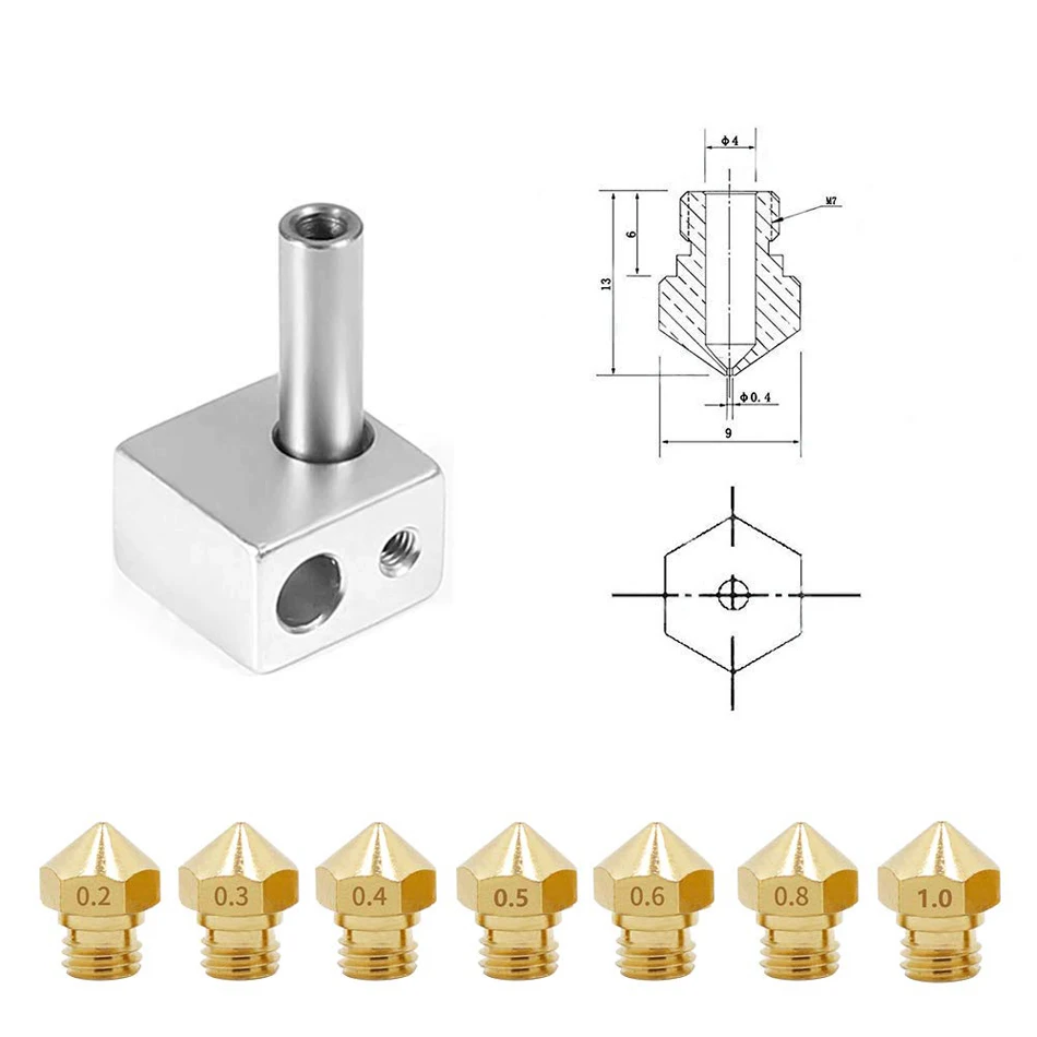 MK10 Nozzle for 3D Printer 18 Pcs M7 Brass Extruder Head Hotend Nozzles 0.2/0.3/0.4/0.5/0.6/ 0.8/1.0mm Wanhao Dupicator D4 | Компьютеры и