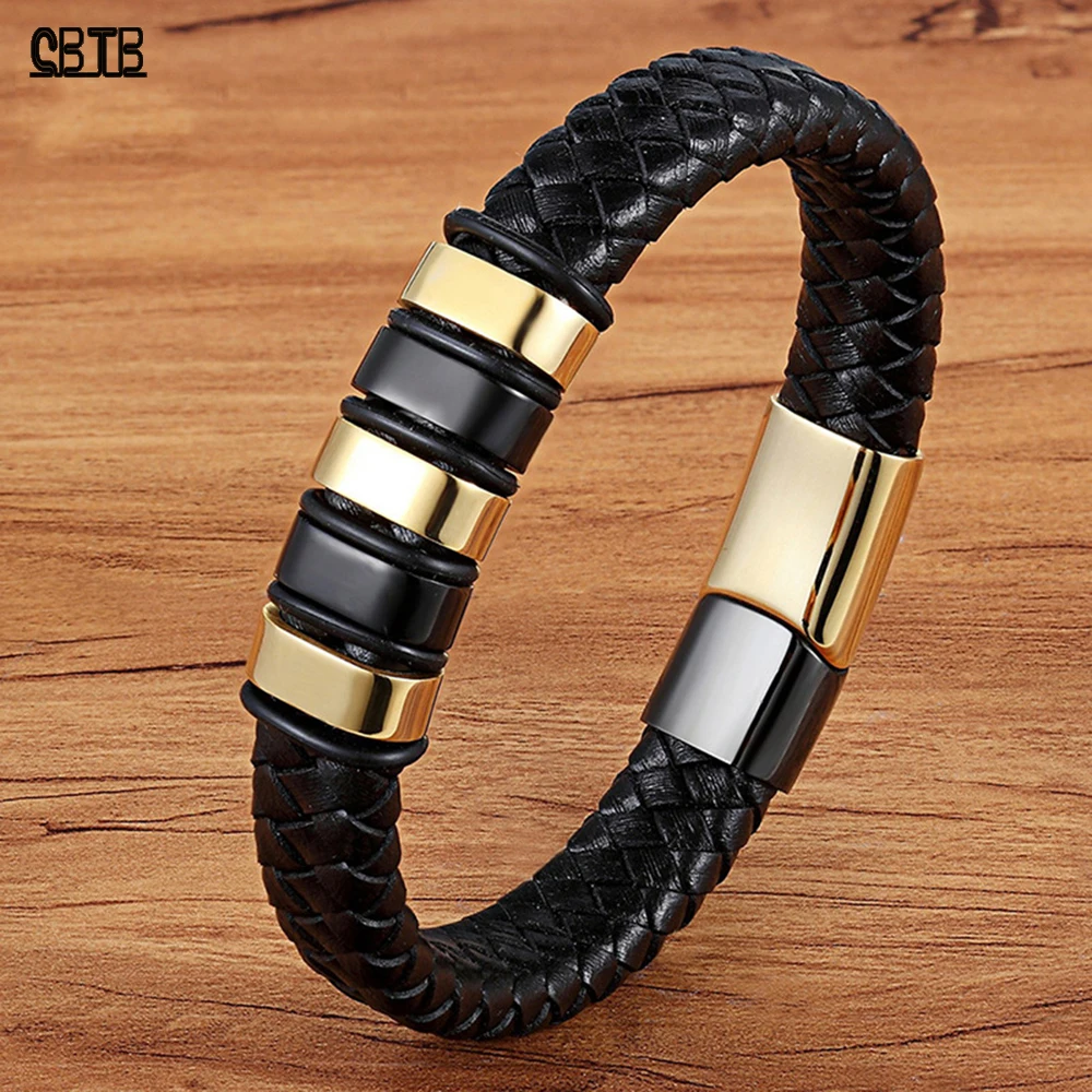 

Atmospheric Simple Style Punk Men's Bracelet Leather Braided Buddha Bracelet Stainless Steel Wrist Jewelry Accessories Gifts