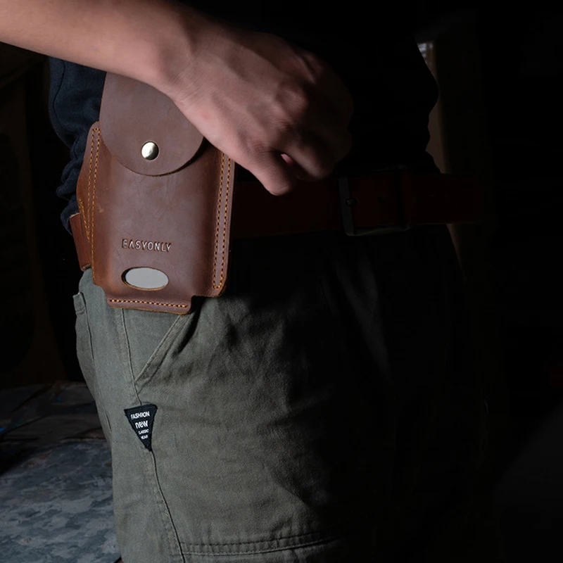 Поясная Сумка из 100% натуральной кожи для мобильного телефона мужская винтажная