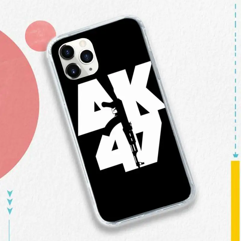 

AK47 Gun pattern high quality Phone Case Transparent soft For iphone 5 5s 5c se 6 6s 7 8 11 12 plus mini x xs xr pro max