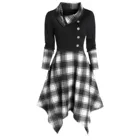 Женское платье с асимметричным подолом, винтажное платье в клетку с длинным рукавом, Осень-зима 2021