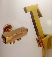 hand held bidet sprayer douche toilet kit shiny gold brass square shattaf shower head copper diverter valve jet bidet faucet