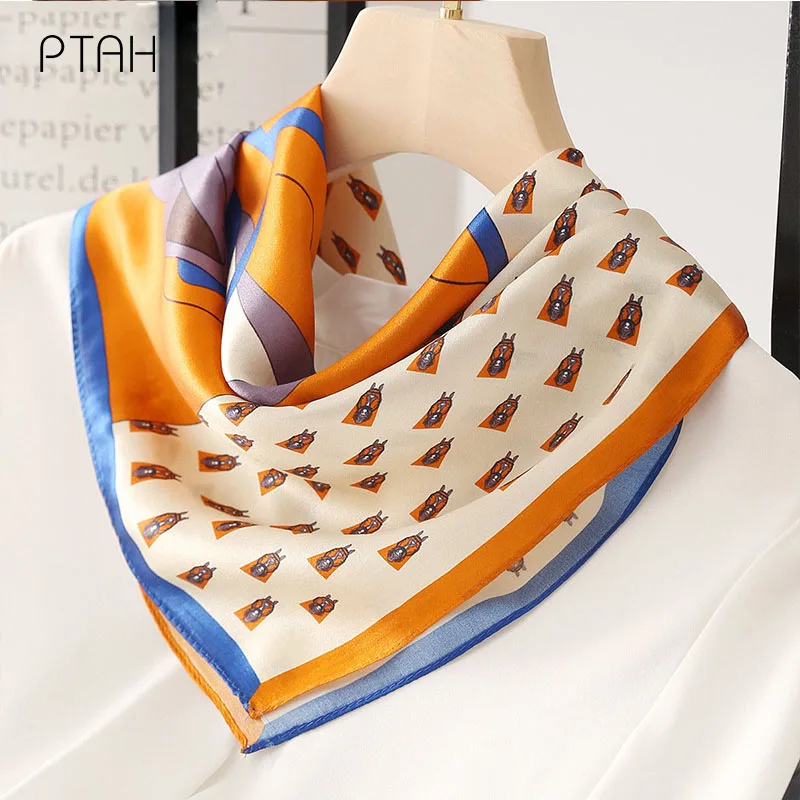 

[PTAH] осенний Новый женский шарф 100% шелковый шарф тутового шелкопряда женский маленький квадратный шейный платок женский высококачественны...