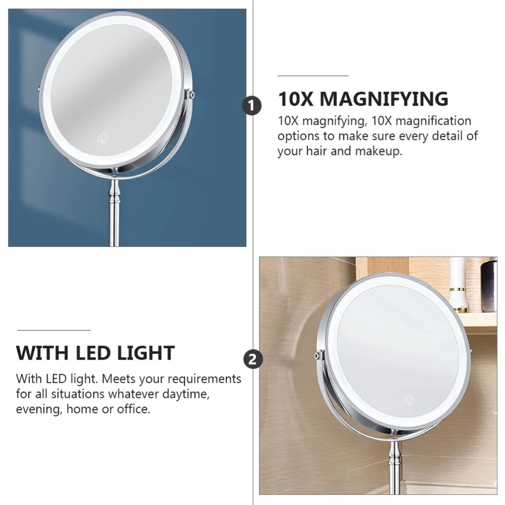 

10X Magnifying Makeup Mirror with LED Light Rechargeable Room Tabletop Mirror