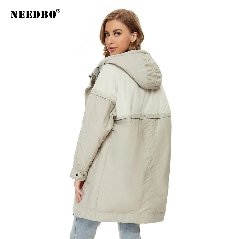 NEEDBO Mid-length Cotton PaddedJacket 2021 New Coat Women's Winter Jacket Parker Loose Thick Hooded Women Outwear Overcoat