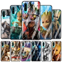 groot marvel avengers for huawei p40 p30 pro plus p20 p10 lite p smart z 2021 2020 2019 luxury tempered glass phone case