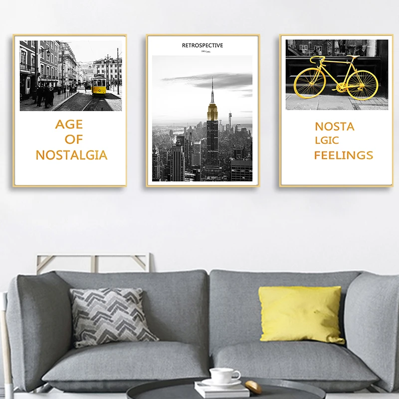 Пейзаж Европейского города желтая картина в стиле ретро с велосипедом домашний