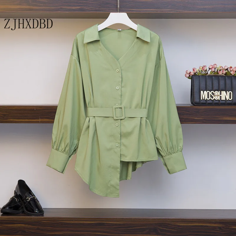 

Big Size Turn-down Collar V-neck 2020 New Fashion Female Women Blouses Long Sleeve Loose Large Size Shirts Lady Clothing Tops