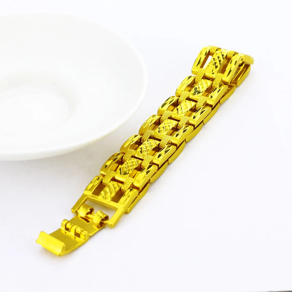 

Fashion Men's Gold Jewelery 925 Silver 24k Gold Bracelet Aristocratic Bohemian Pattern Bracelet Real Gold Chain 15.5mm18cm Size