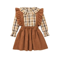 new autumn child baby girls plaid shirt solid a line skirt kids clothes set long sleeve tops ruffled suspender skirt suit 2 6y