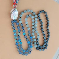8mm spectrolite 108 beads tassel knotted necklace cuff bracelet chic wrist lucky colorful elegant bless fancy spirituality