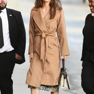 Женское кашемировое пальто, шерстяное однотонное пальто с отложным воротником и поясом, повседневная верхняя одежда, 2020