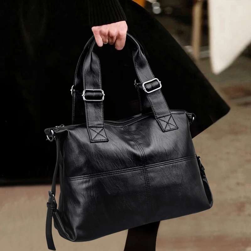 

Women's Large Capacity High Quality Leather Shoulder Bags 2022 New Ladies Designer Casual Tote Bags Simple Vintage Messenger Bag