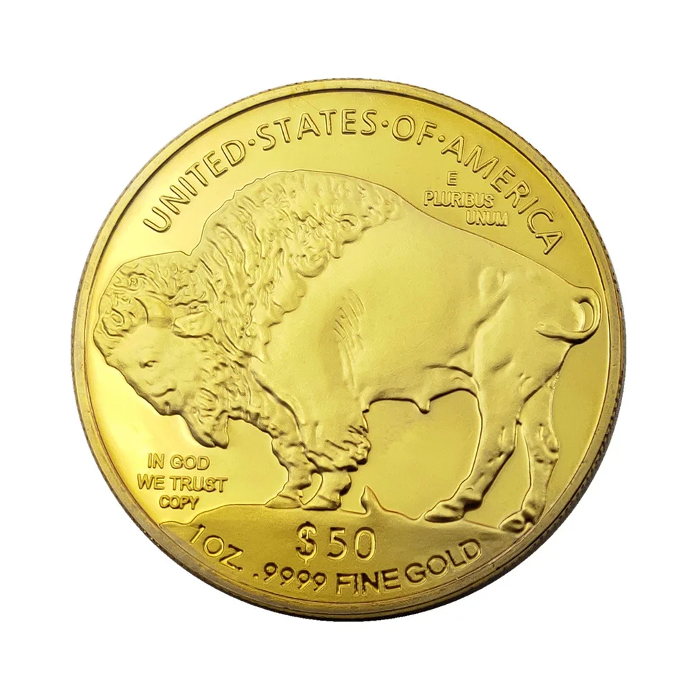 Native Americans and USA Liberty Buffalo Yak In God We Trust Gold Challenge Collectible Coin 1 Oz 9999 FINE GOLD 50 Dollars Copy | Дом и сад