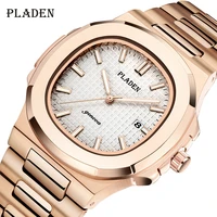 pladen stainless steel mens watches classic design rose gold quartz watch military automatic date waterproof wristwatch gift