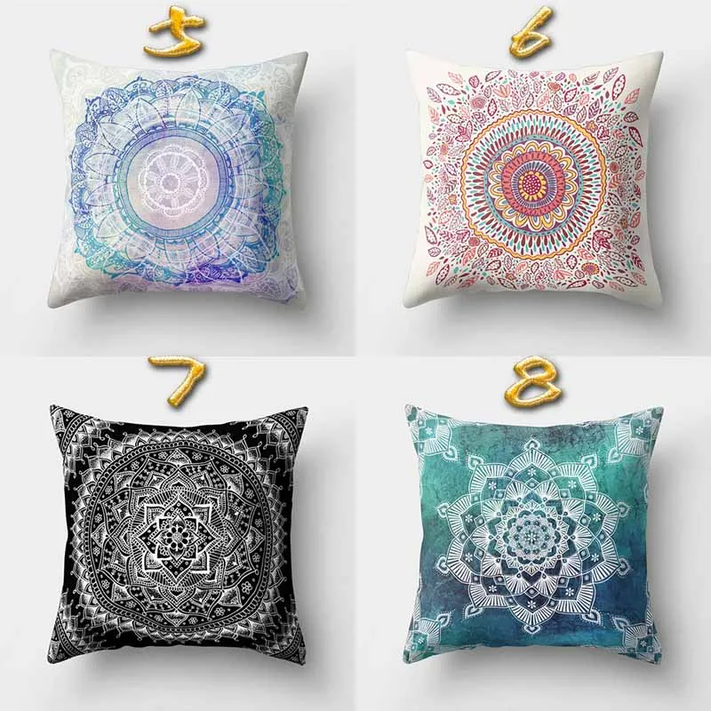 Цветочный узор в виде мандалы синяя наволочка для диванной подушки из полиэстера