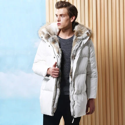 Зимняя мужская куртка на утином пуху 2020 толстая парка с капюшоном и воротником из