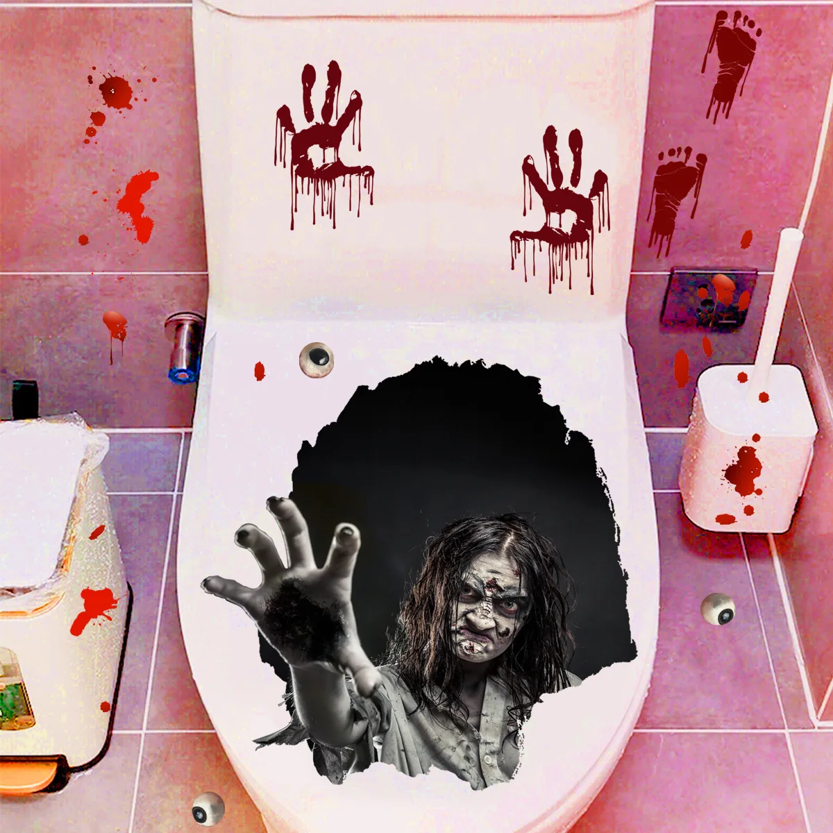 

Halloween Wizard Blood Handprint Horror Holiday Decoration Self-Adhesive Wall Sticker Toilet Toilet Wallpaper