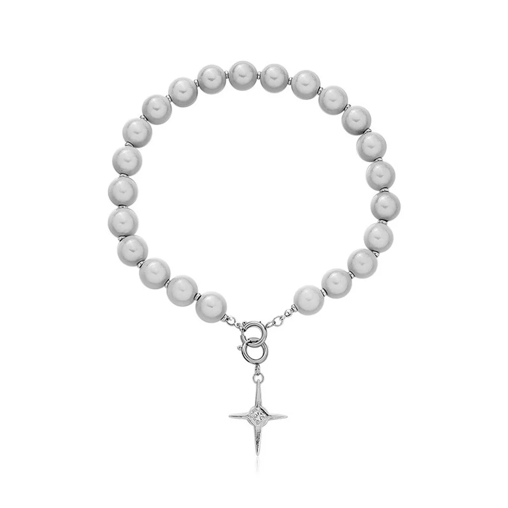 

Ins style fashion trend niche design color-changing pearl necklace reflective cross beaded simple ladies clavicle chain