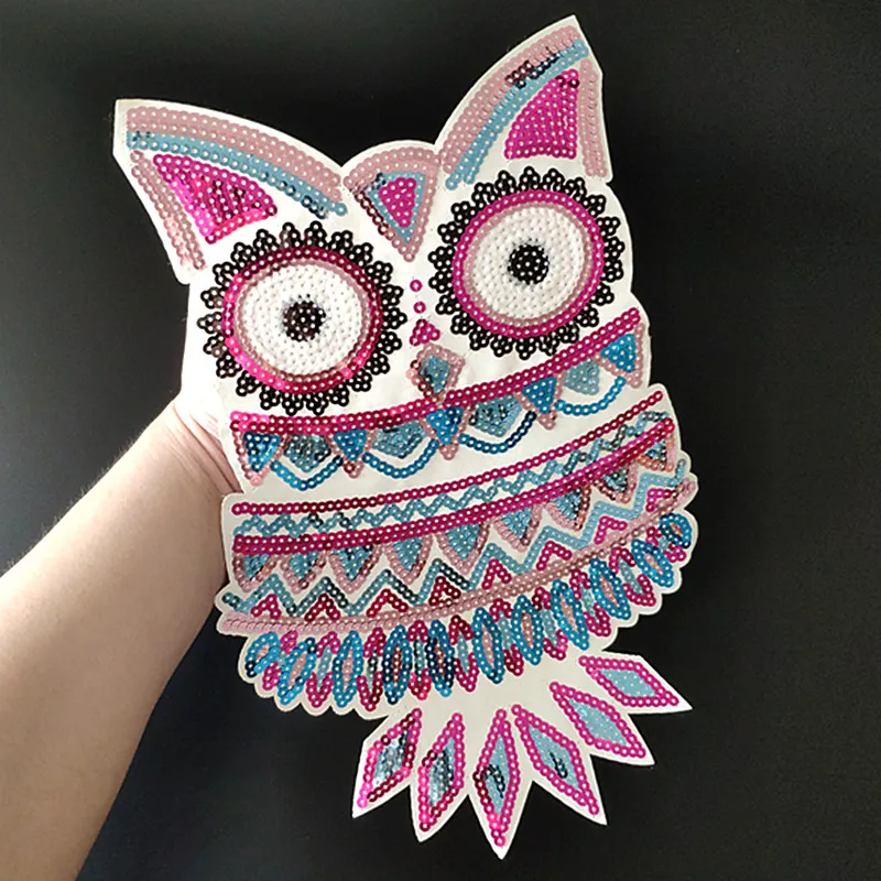 

Owl Bird Stripe Patches For Clothing Sequins Large Biker Badge Embroidery Fabric Sequined Patch Clothes Stickers Christmas gift