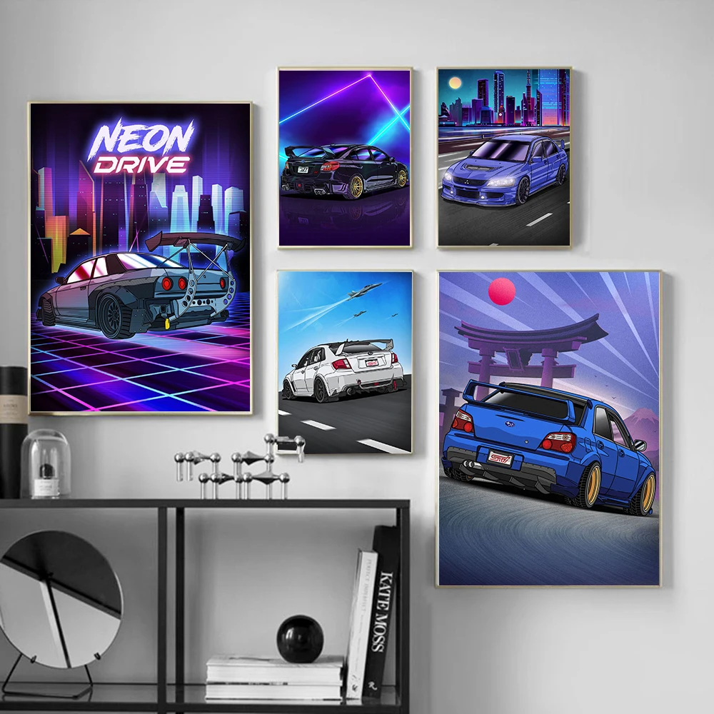 

Supercars Racing Poster Driving Street Canvas Painting Modern Art Print Tokyo Neon Bar Wall Picture For Living Room Home Decor