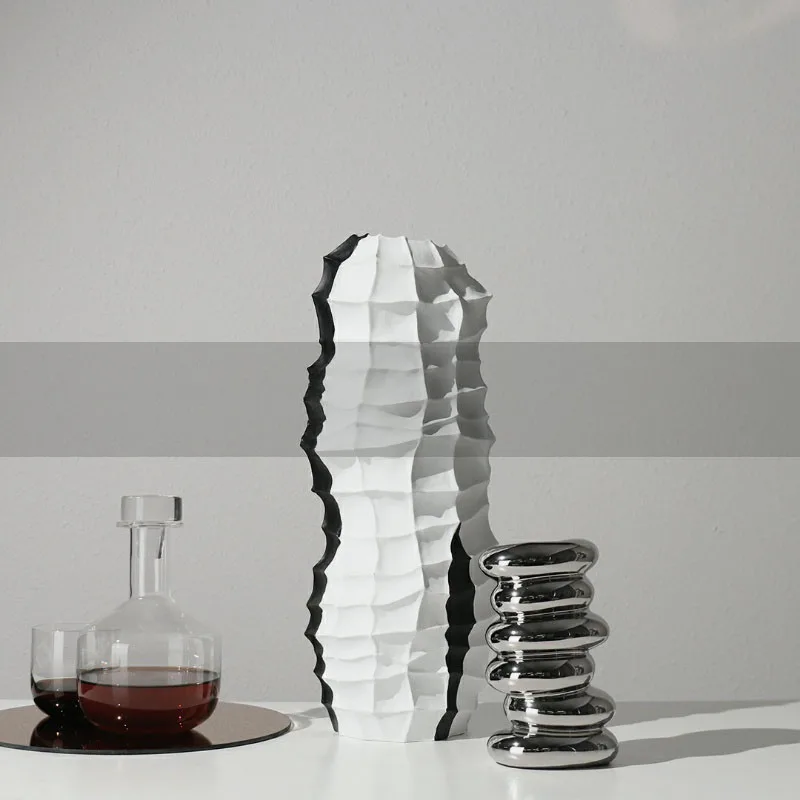 Большая Современная креативная черно-белая Полимерная ваза с текстурой в клетку