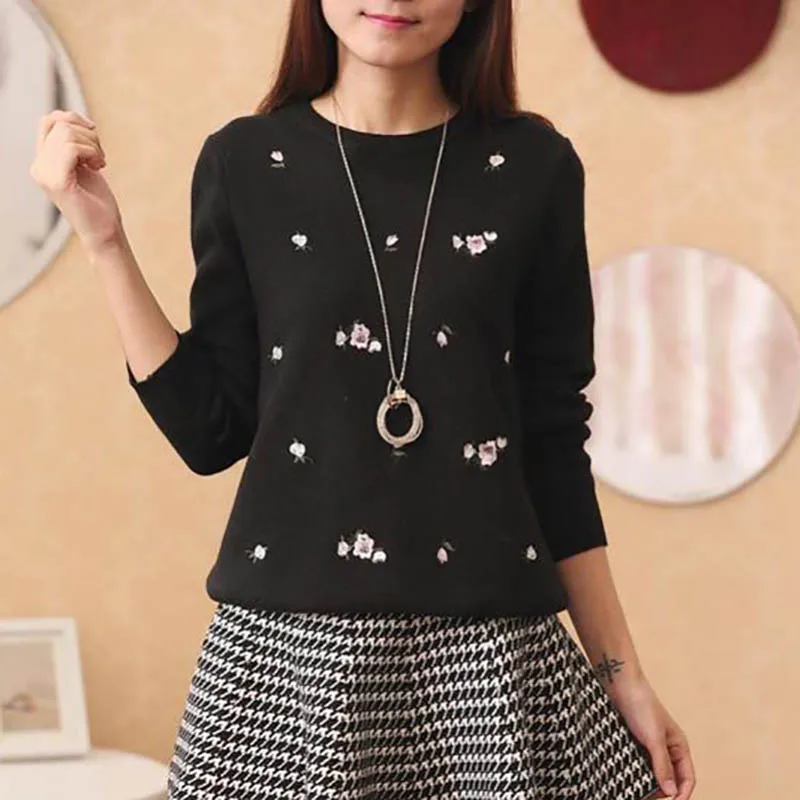 Осенний Женский Повседневный свитер с вышивкой вязаный зимний женский и пуловер