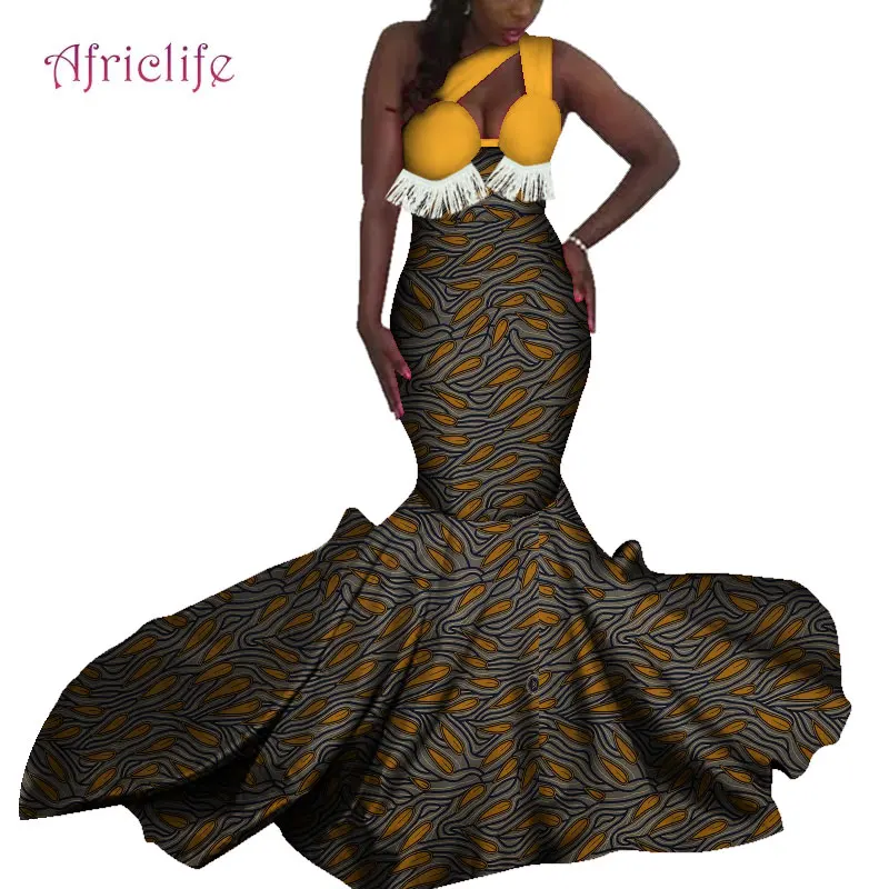 Super Sexy Wedding Party Skirt Sexy Lady One Piece Floor Length Dresses Dashiki African Print Private Custom Clothing WY4639
