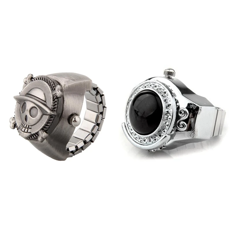 

Винтажные часы с милым черепом пиратским металлическим карманным кольцом на палец и стрейчевым черным круглым агатом и драгоценным камнем,...