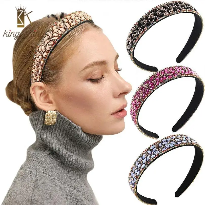 

2021 New Luxurious Shiny Color Crystal Headband for Woman Elegant Sparkly Rhinestone Beaded Hairband Girl Party Hair Accessories