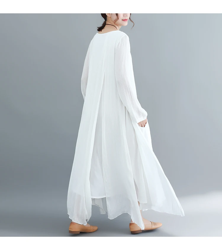 Хлопок и лен Винтаж женское платье Vestidos платье трапециевидной формы летние нерегулярные, белые, большие размеры элегантное платье DJ353